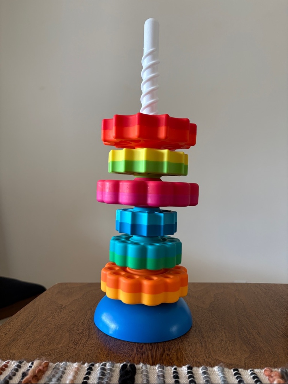 Stacking Gear Tower Toy in Red, Yellow, Pink, Blue, Green, Orange